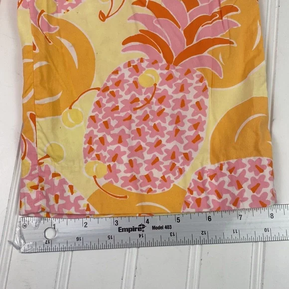 Lilly Pulitzer pineapple print cotton cropped pants yellow & pink 6 - Picture 9 of 11